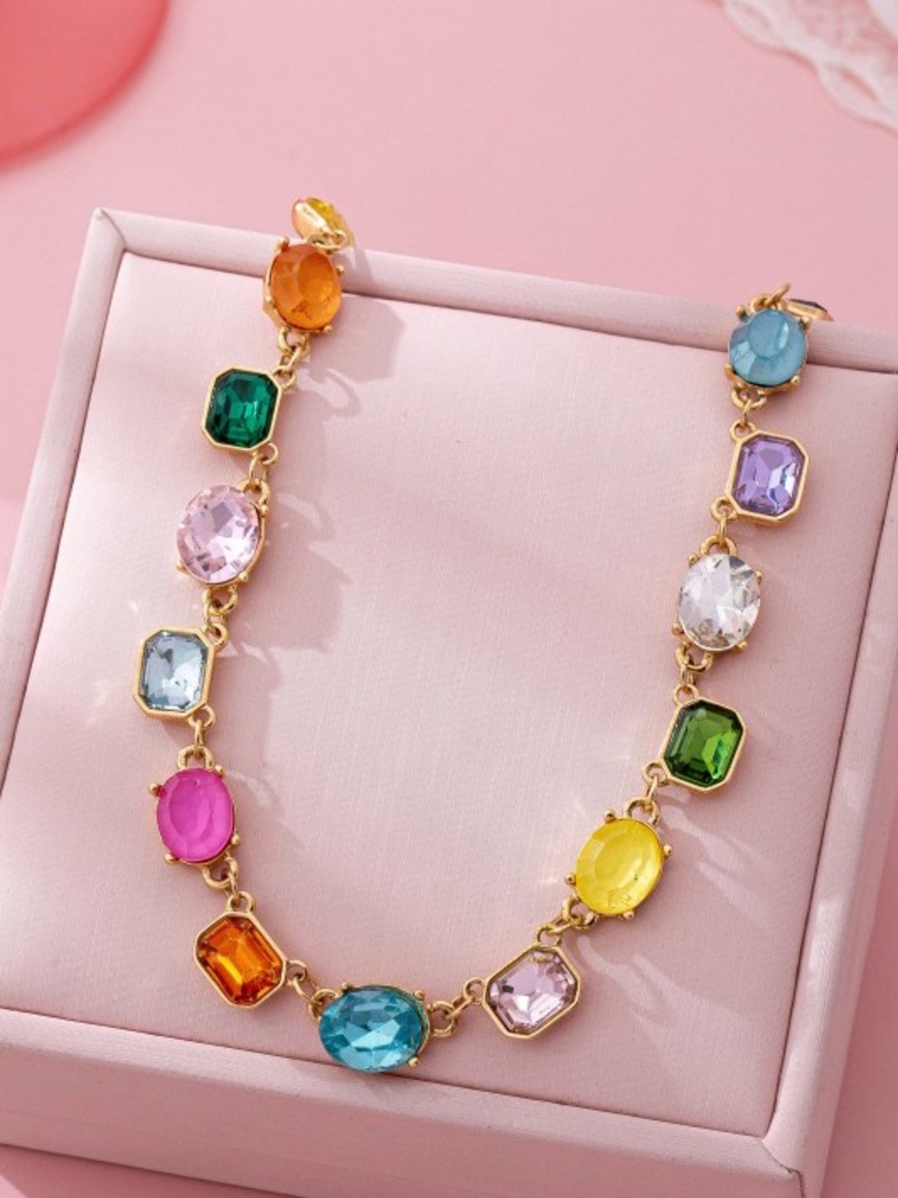 Multi Ab crystal evening stone gold statement rhinestone beaded necklace